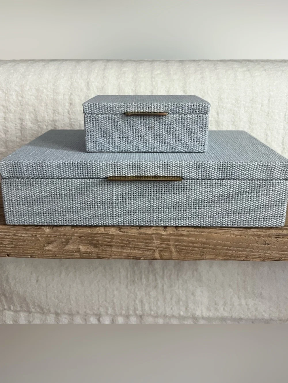 Pottery Barn Set Hampton Jewelry Boxes Small + Medium Chambray Blue NWT Bundle